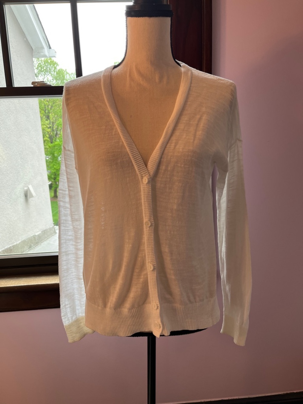 LOFT White V-Neck Button-Front Cardigan